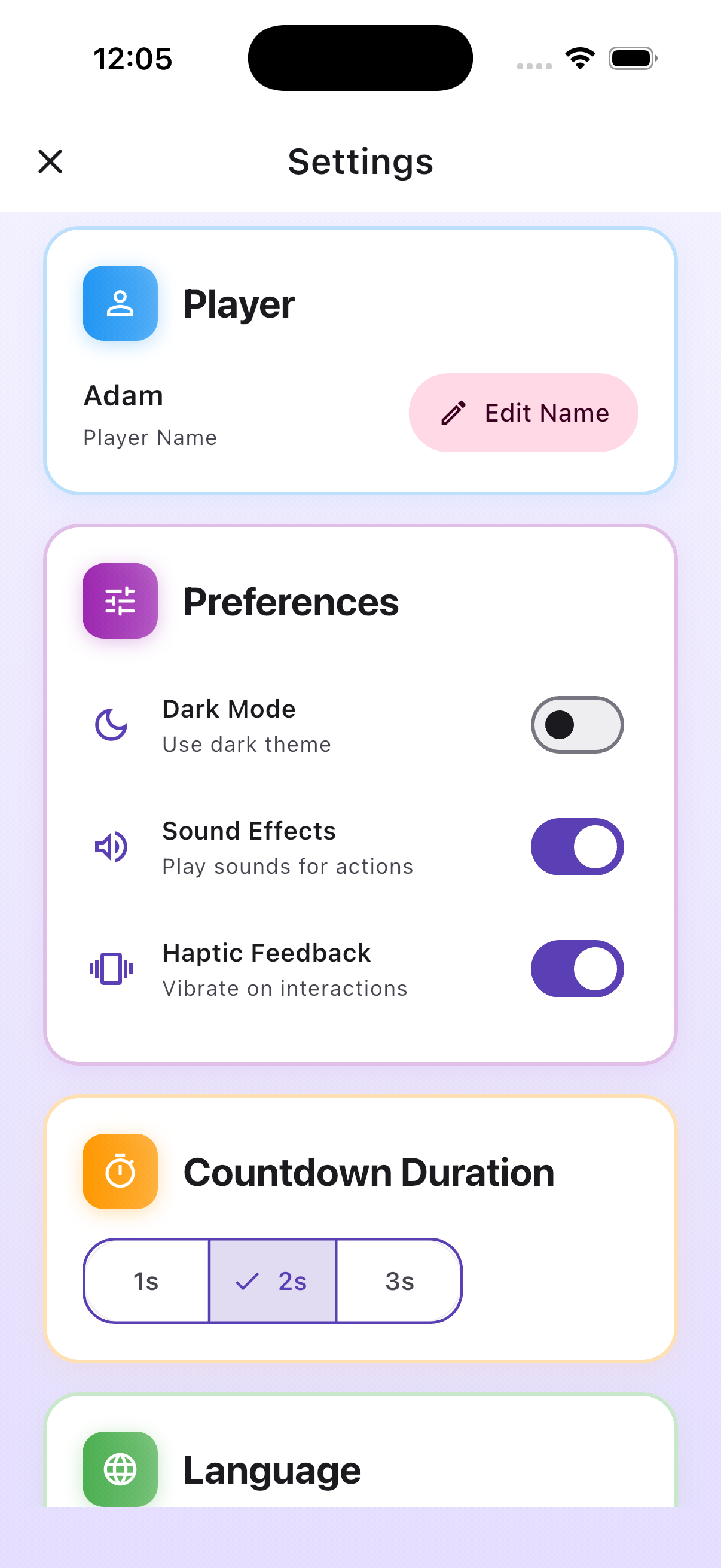 Settings Screen